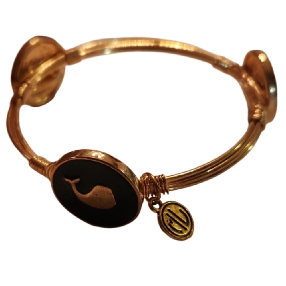 Marley Lily wire wrap whale bracelet coastal beachy navy goldtoned